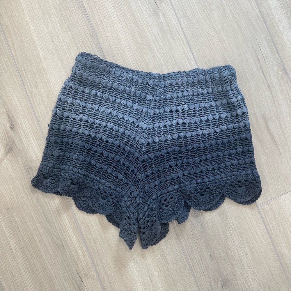 Zara crochet knit shorts blue grey medium